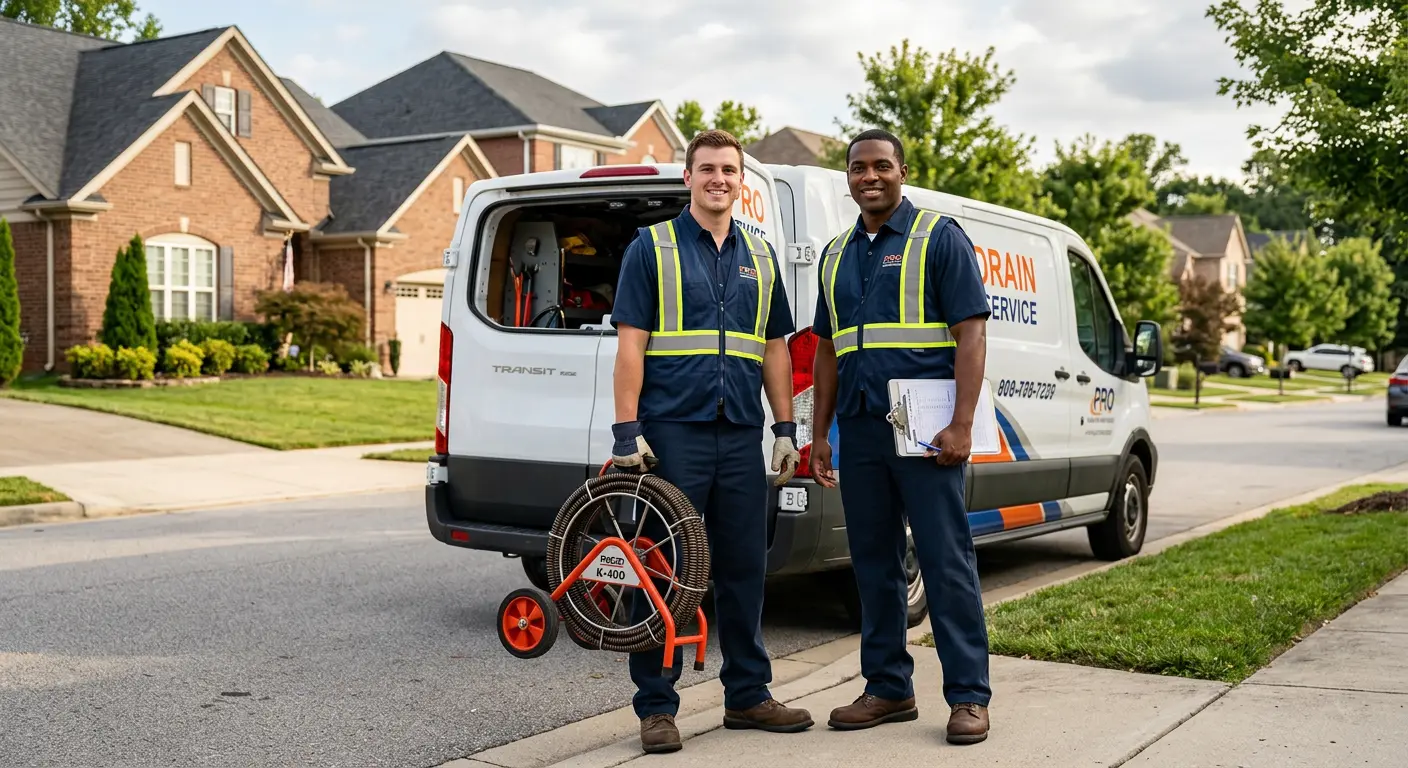 Sewer and drain service team with equipment ready for work in Mulvane