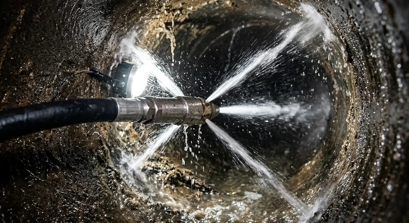 High-pressure hydro jetting nozzle cleaning sewer pipe for Storm Drain Cleaning in Mulvane